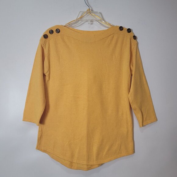 Carolyn Taylor Yellow Button Detail 3/4 Sleeve Knit Top - Picture 1 of 12